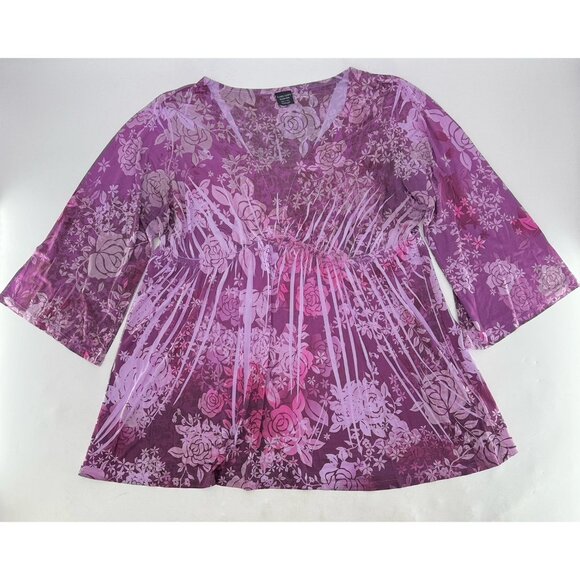 Faded Glory‎ Purple V-Neck 3/4 Sleeve Liquid Knit Pullover Blouse 3x Fairycore - Picture 1 of 12